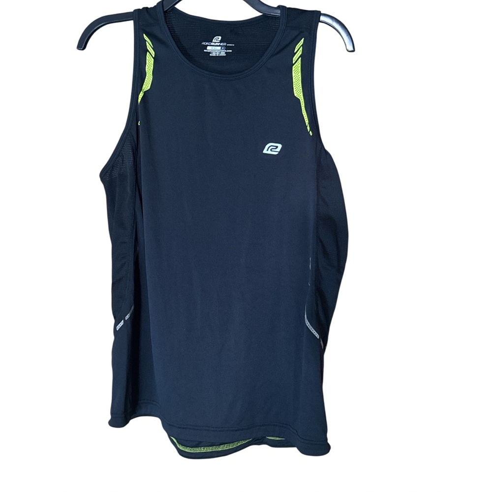 Road Runner Men's Black Neon Green Performance Tank Top Biker - Size M